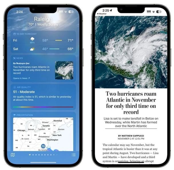 增城苹果14维修分享iPhone 14手机如何看天气时顺带看新闻 